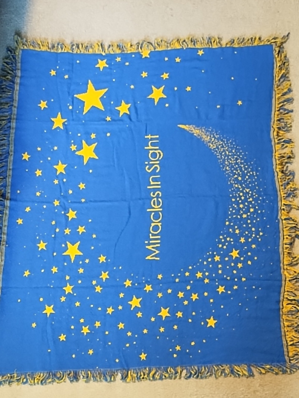 Whimsigoth Celestial Blue Gold Woven Throw Blanket Retro Boho Moon Star New